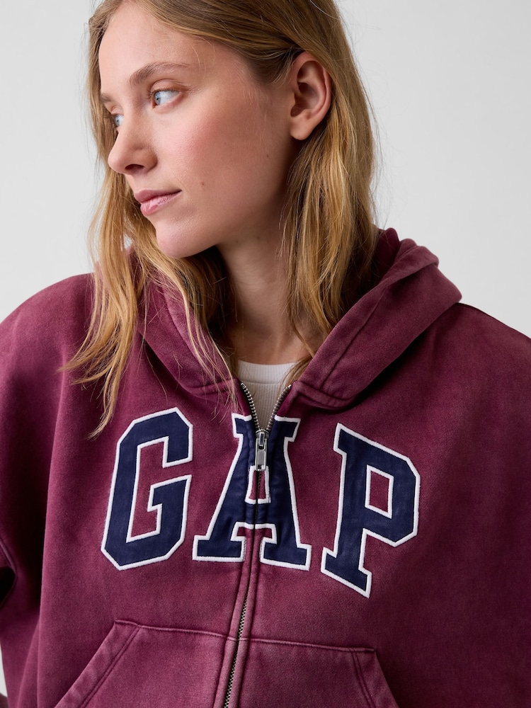 Gap Burgundy Vintage Soft Oversized Logo Zip-Up Hoodie - Image 4 of 4 Gap Burgundy Vintage Soft Oversized Logo Zip-Up Hoodie - Image 4 of 4
