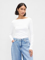 Gap White Modern Boatneck Long Sleeve T-Shirt - Image 1 of 4