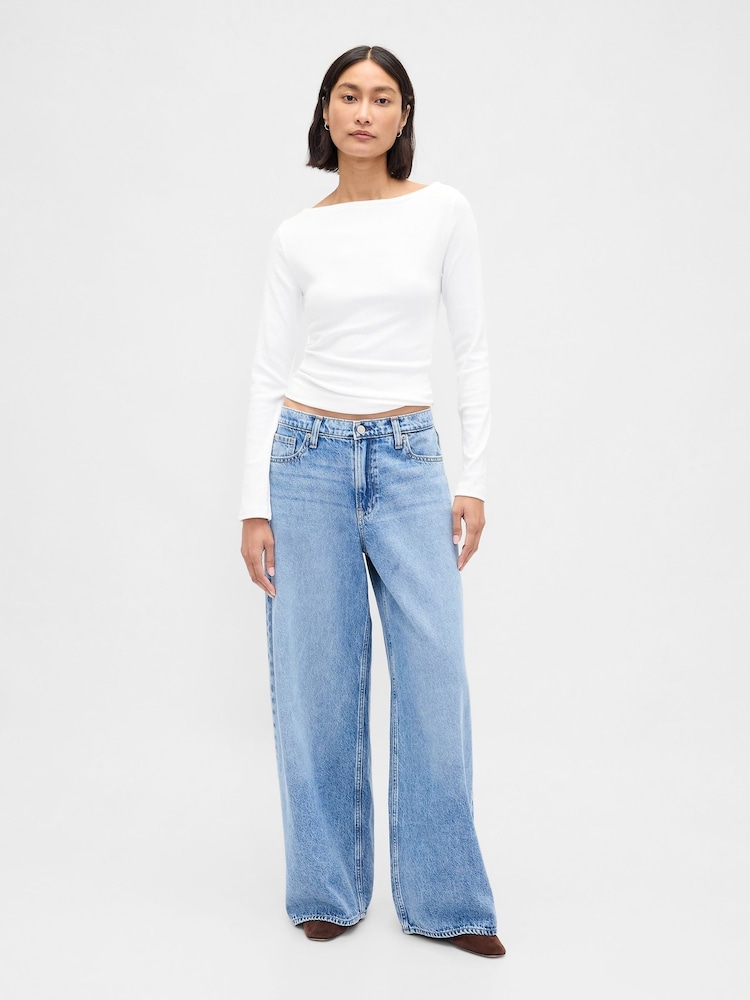 Gap White Modern Boatneck Long Sleeve T-Shirt - Image 2 of 4 Gap White Modern Boatneck Long Sleeve T-Shirt - Image 2 of 4