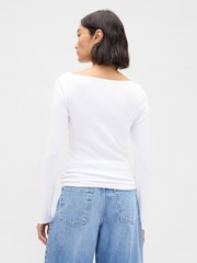 Gap White Modern Boatneck Long Sleeve T-Shirt - Image 3 of 4