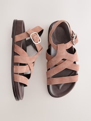 Blush Pink Suede Cross Strap Footbed Sandals - Image 1 of 11