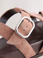 Blush Pink Suede Cross Strap Footbed Sandals - Image 10 of 11