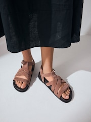 Blush Pink Suede Cross Strap Footbed Sandals - Image 2 of 11