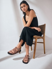Blush Pink Suede Cross Strap Footbed Sandals - Image 3 of 11