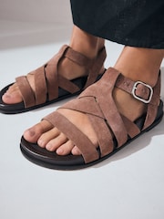 Blush Pink Suede Cross Strap Footbed Sandals - Image 4 of 11