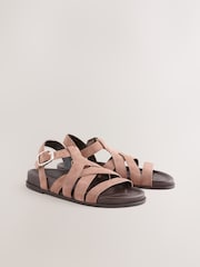 Blush Pink Suede Cross Strap Footbed Sandals - Image 7 of 11