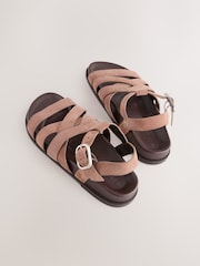 Blush Pink Suede Cross Strap Footbed Sandals - Image 8 of 11