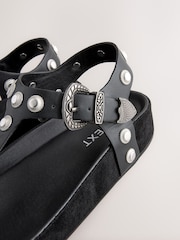 Black Western Studded Toe Thong Footbed Sandals - Image 10 of 10