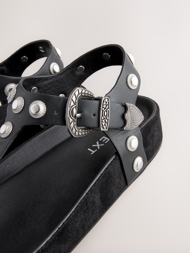 Black Western Studded Toe Thong Footbed Sandals - Image 10 of 10