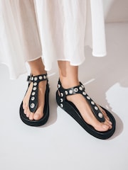 Black Western Studded Toe Thong Footbed Sandals - Image 2 of 10