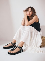 Black Western Studded Toe Thong Footbed Sandals - Image 3 of 10