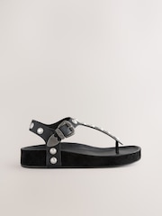 Black Western Studded Toe Thong Footbed Sandals - Image 7 of 10