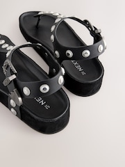 Black Western Studded Toe Thong Footbed Sandals - Image 9 of 10