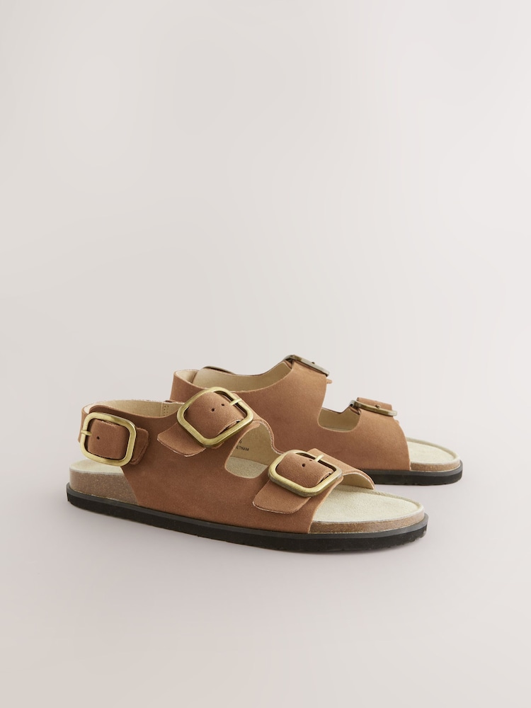 Tan Brown Leather Standard Fit Forever Comfort® Back Strap Footbed Sandals - Image 4 of 6