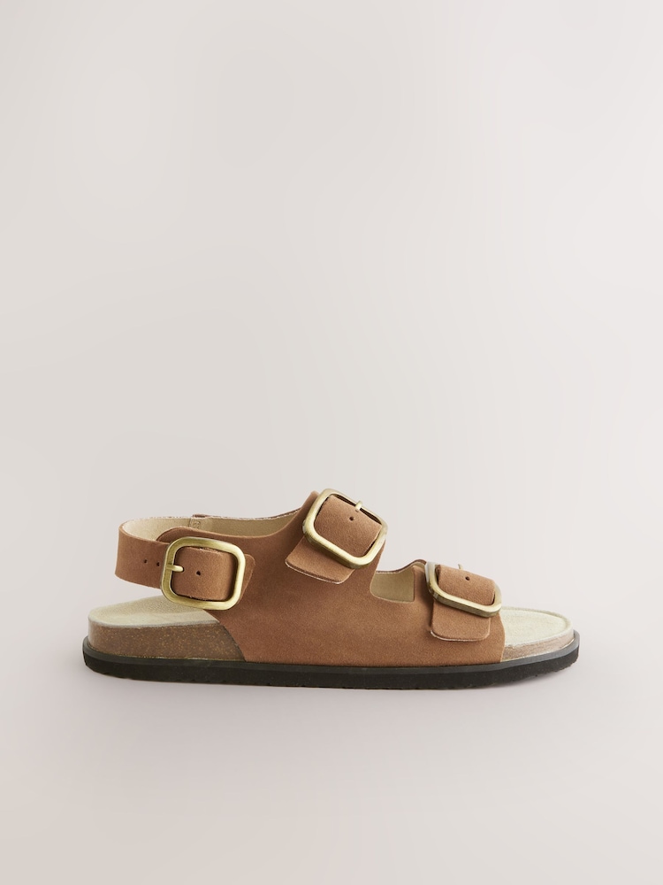 Tan Brown Leather Standard Fit Forever Comfort® Back Strap Footbed Sandals - Image 5 of 6