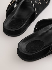Black Suede Double Strap Eyelet Footbed Sandals - Image 6 of 6