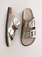 Silver Metallic Leather Standard Fit Forever Comfort® Double Strap Footbed Sandals - Image 1 of 8