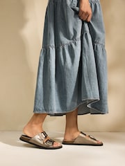 Silver Metallic Leather Standard Fit Forever Comfort® Double Strap Footbed Sandals - Image 2 of 8