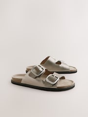 Silver Metallic Leather Standard Fit Forever Comfort® Double Strap Footbed Sandals - Image 5 of 8