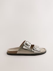 Silver Metallic Leather Standard Fit Forever Comfort® Double Strap Footbed Sandals - Image 6 of 8