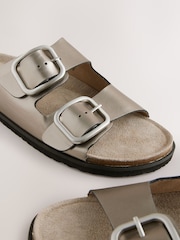 Silver Metallic Leather Standard Fit Forever Comfort® Double Strap Footbed Sandals - Image 7 of 8