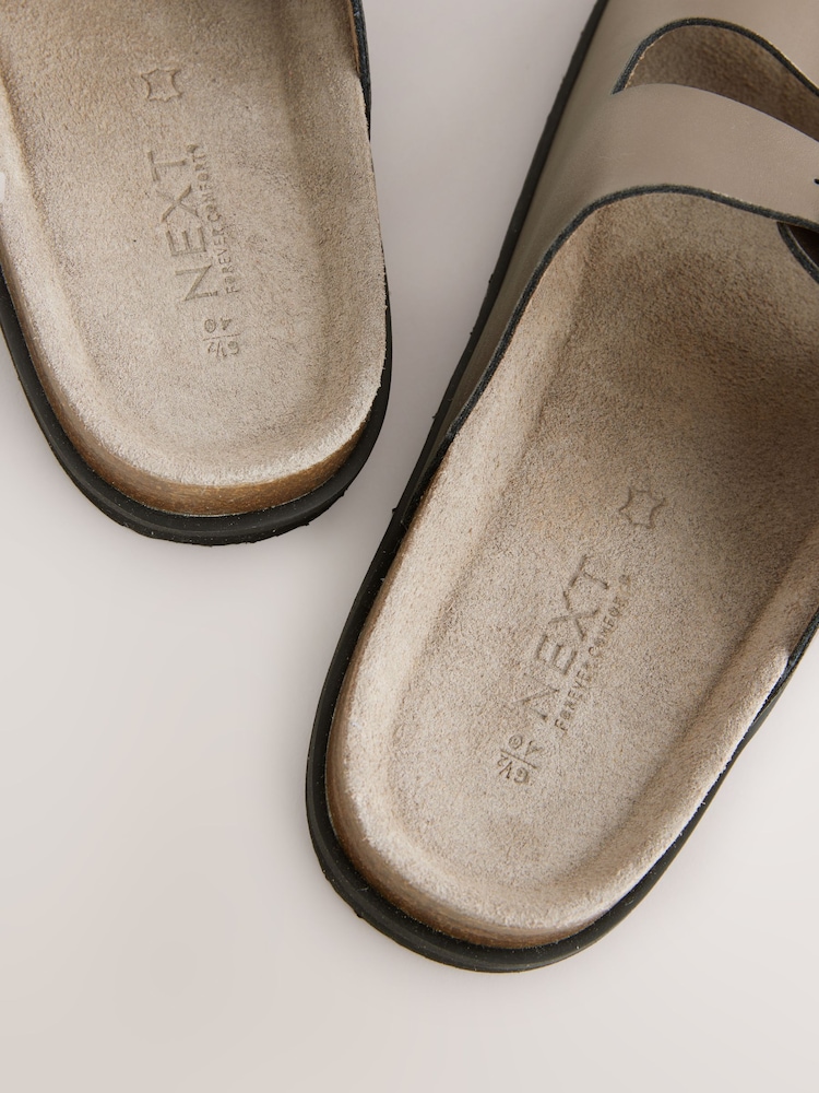 Silver Metallic Leather Standard Fit Forever Comfort® Double Strap Footbed Sandals - Image 8 of 8