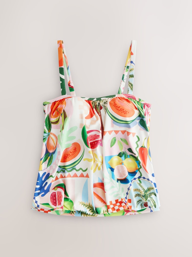 Bright Fruit/Tropical Print Blouson Tankini Top - Image 8 of 11