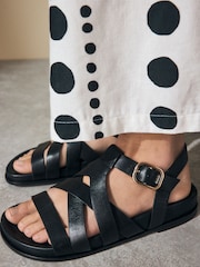 Black Leather Cross Strap Footbed Sandals - Image 4 of 8