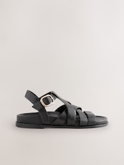 Black Leather Cross Strap Footbed Sandals - Image 6 of 8