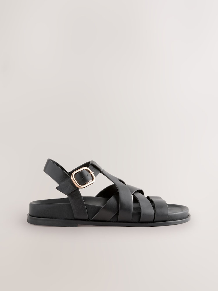 Cuir noir - Cross Strap Sandales à pieds - Image 6 of 8