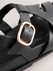 Black Leather Cross Strap Footbed Sandals - Image 7 of 8