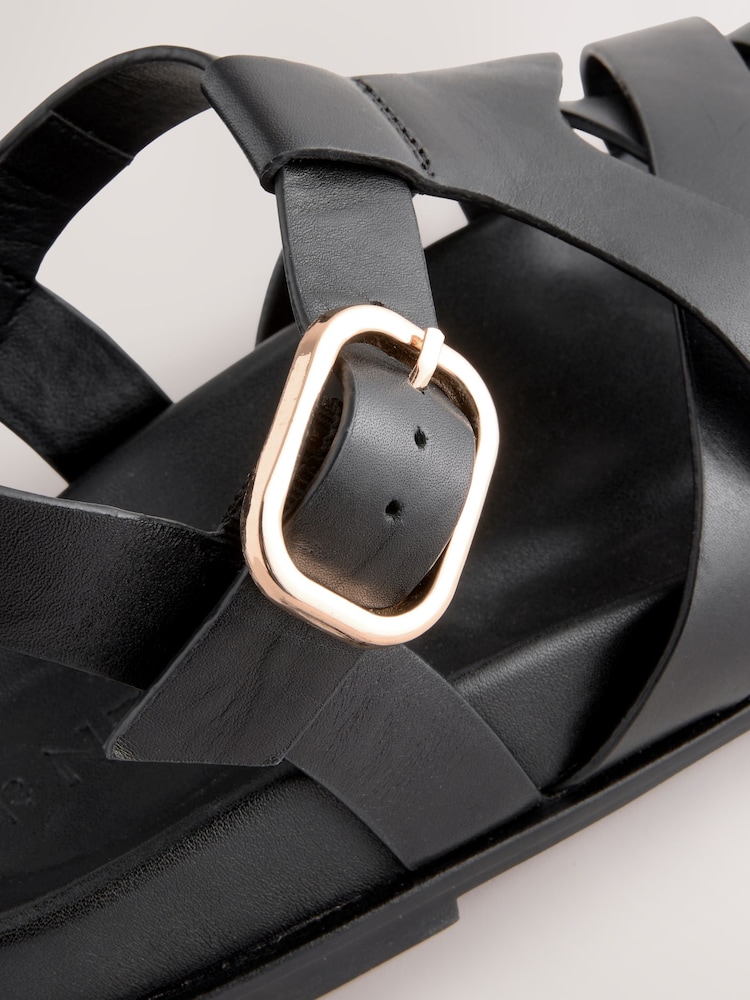 Cuir noir - Cross Strap Sandales à pieds - Image 7 of 8