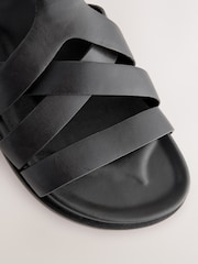 Black Leather Cross Strap Footbed Sandals - Image 8 of 8