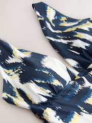 Teal Blue/Gold Foil Ikat Plunge Tummy Control Tankini Top - Image 9 of 9