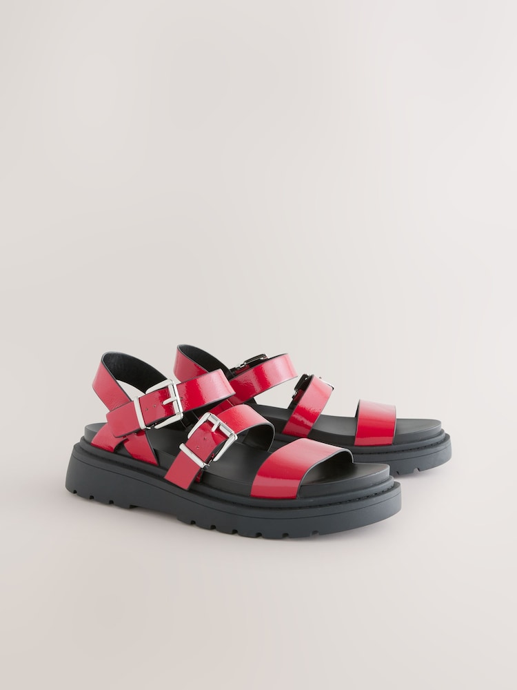 Red Patent Standard/Wide Fit Chunky Buckled Sandals - Image 5 of 8