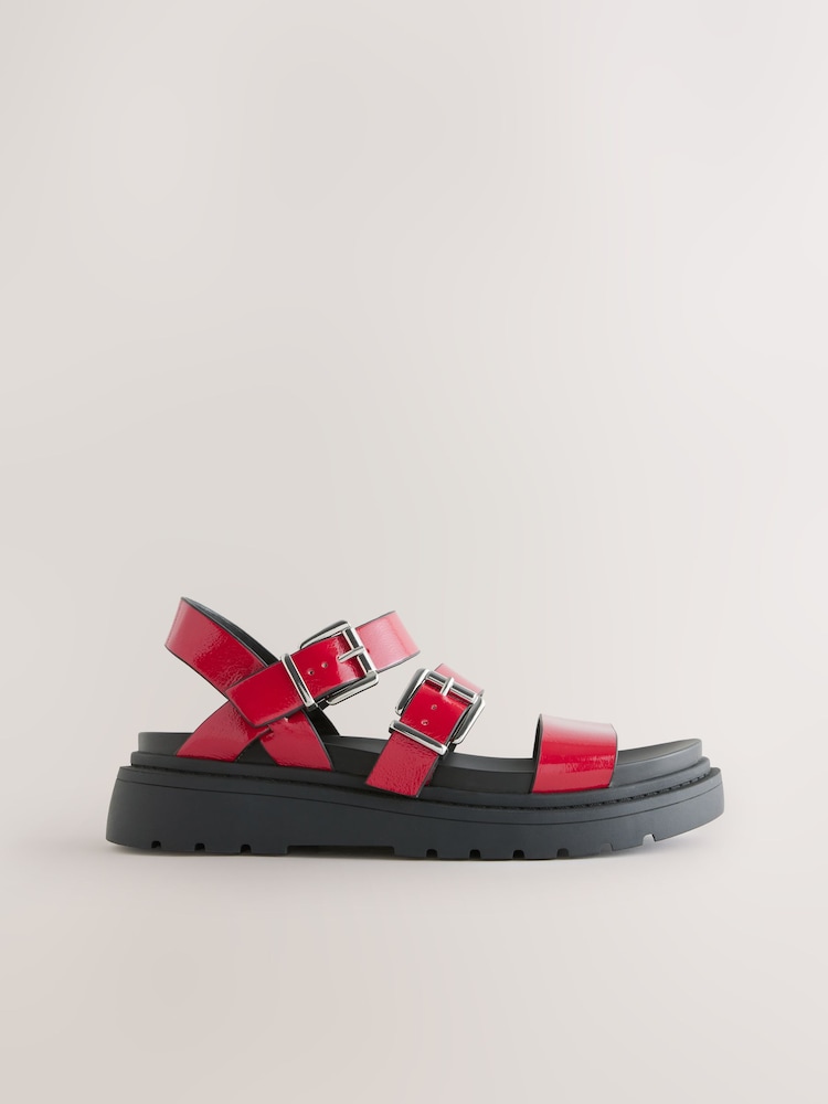 Red Patent Standard/Wide Fit Chunky Buckled Sandals - Image 6 of 8