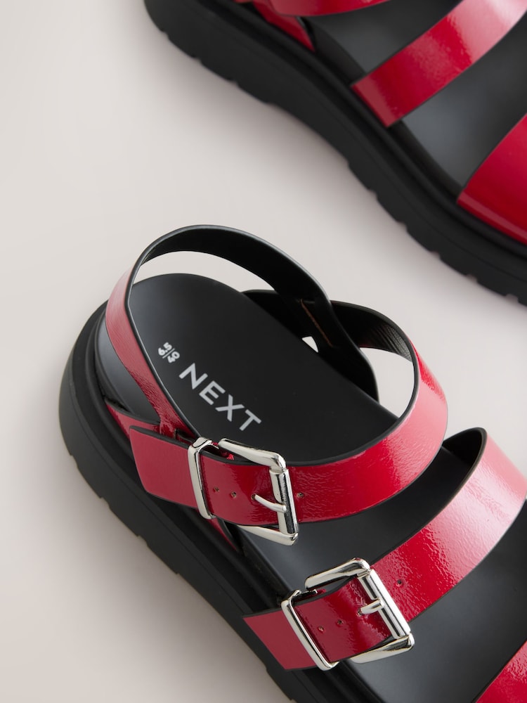 Red Patent Standard/Wide Fit Chunky Buckled Sandals - Image 7 of 8
