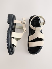 Bone Cream Leather Forever Comfort® Chunky Cross Strap Sandals - Image 1 of 8