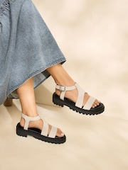 Bone Cream Leather Forever Comfort® Chunky Cross Strap Sandals - Image 2 of 8