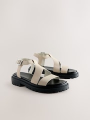 Bone Cream Leather Forever Comfort® Chunky Cross Strap Sandals - Image 4 of 8