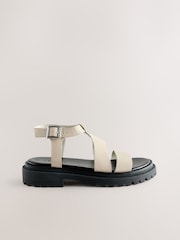 Bone Cream Leather Forever Comfort® Chunky Cross Strap Sandals - Image 5 of 8