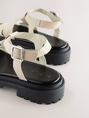 Bone Cream Leather Forever Comfort® Chunky Cross Strap Sandals - Image 6 of 8