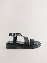 Black Leather Forever Comfort® Chunky Cross Strap Sandals - Image 5 of 8