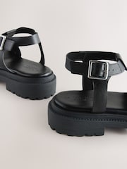 Black Leather Forever Comfort® Chunky Cross Strap Sandals - Image 6 of 8