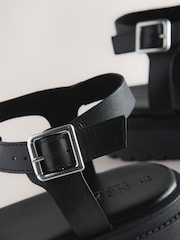 Black Leather Forever Comfort® Chunky Cross Strap Sandals - Image 8 of 8