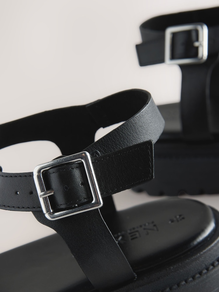 Black Leather Forever Comfort® Chunky Cross Strap Sandals - Image 8 of 8