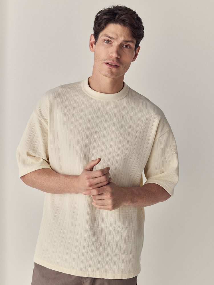 Ecru Textured Waffle T-Shirt - Image 1 of 8 Ecru Textured Waffle T-Shirt - Image 1 of 8
