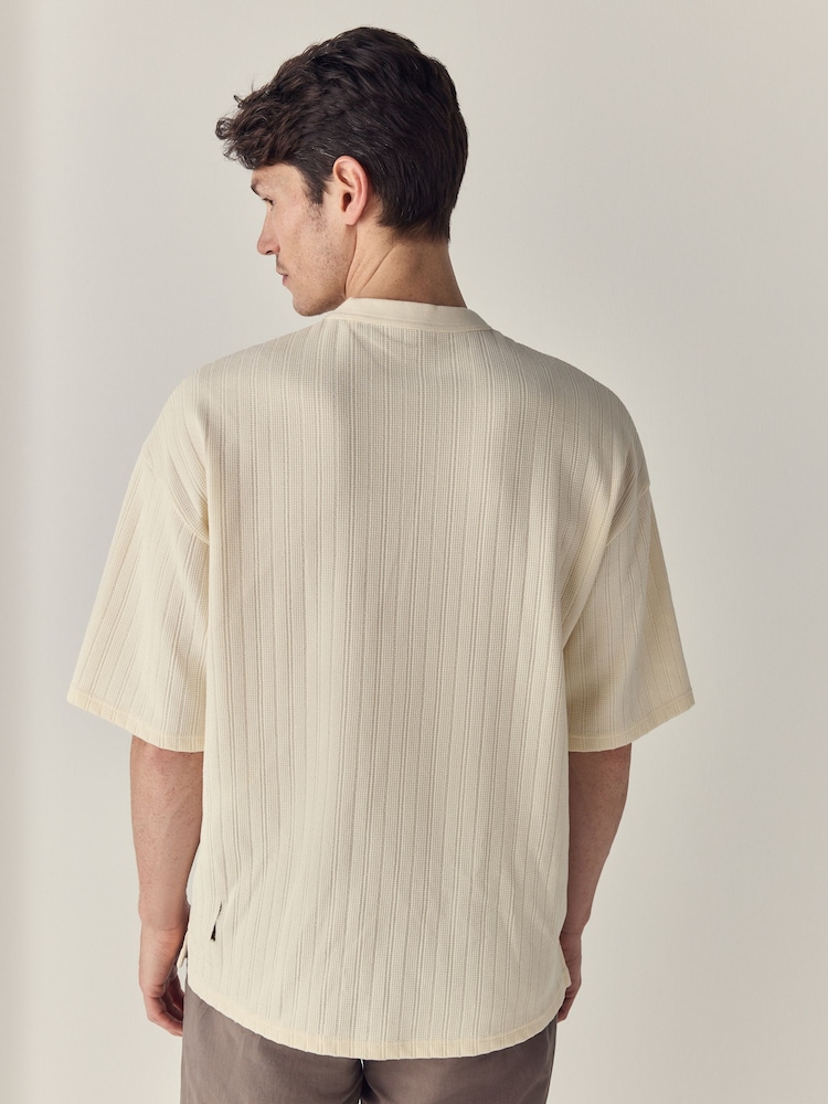 Ecru Textured Waffle T-Shirt - Image 3 of 8