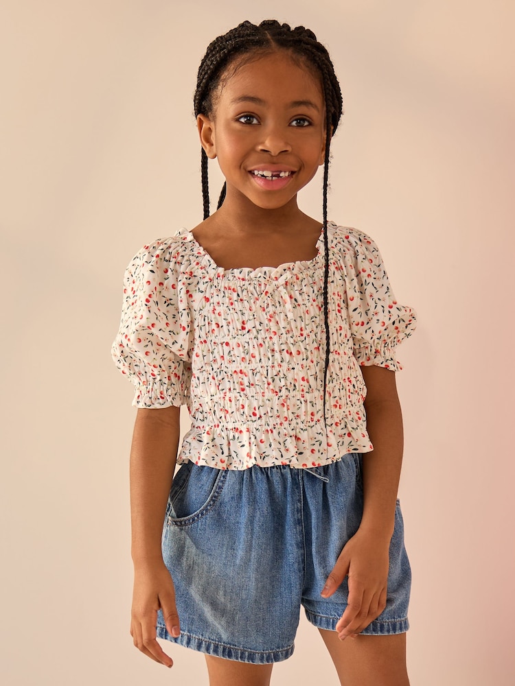 Cherry Print Shirred Blouse (3-16yrs) - Image 1 of 7 Cherry Print Shirred Blouse (3-16yrs) - Image 1 of 7