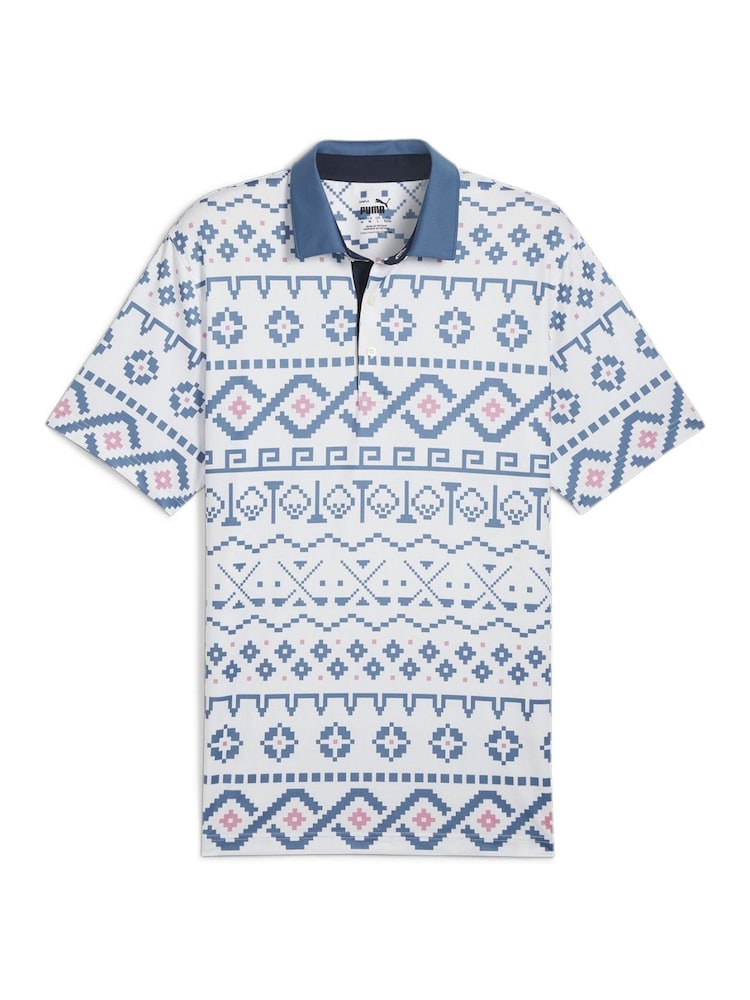 Puma White Mens Print Golf Polo Shirt - Image 1 of 2
